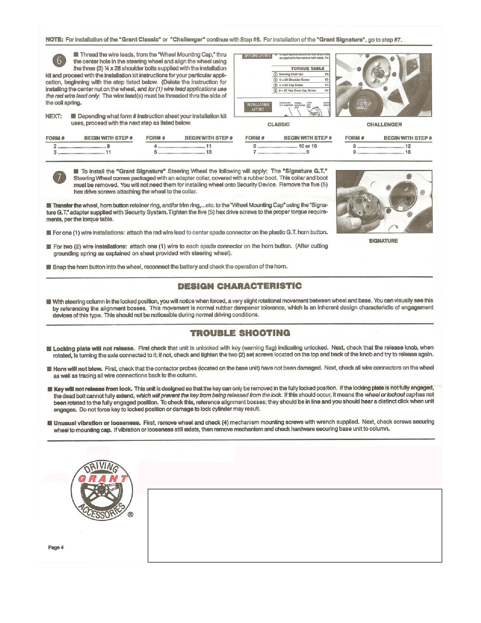 Grant Part #2001 - No Wheel No Steal Vehicle Security System User Manual | Page 4 / 4
