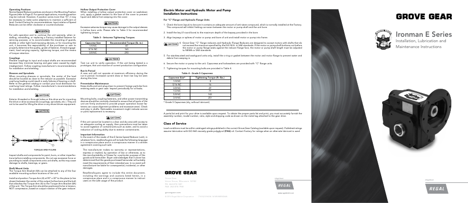 Ironman e series, Class of service | Grove Gear E Series Right Angle User Manual | Page 5 / 6