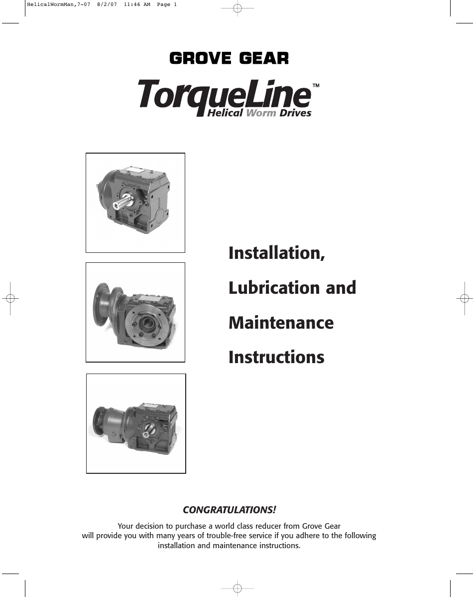 Grove Gear Helical-Worm Cast Iron (S Series) User Manual | 8 pages