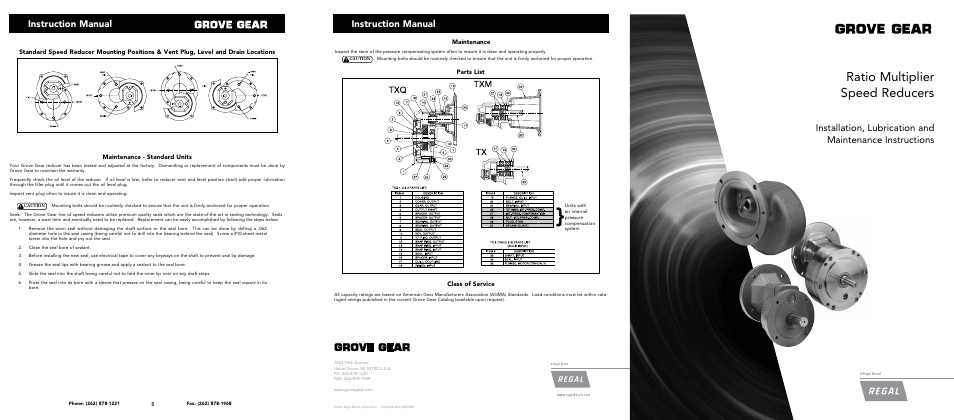 Ratio multiplier speed reducers, Instruction manual | Grove Gear Stainless Steel User Manual | Page 6 / 6