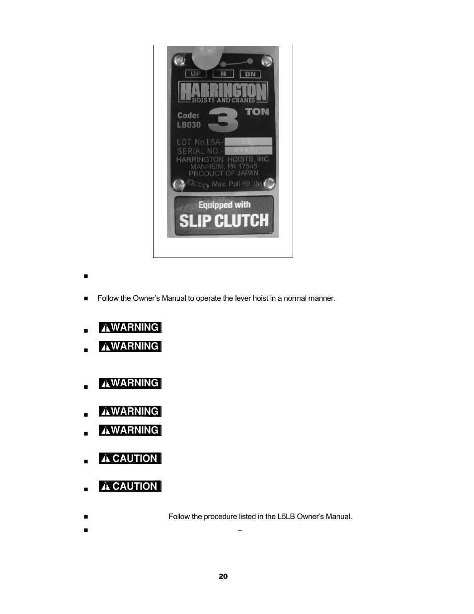 Harrington Hoists and Cranes LB Lever Hoist - (L5) User Manual | Page 20 / 64