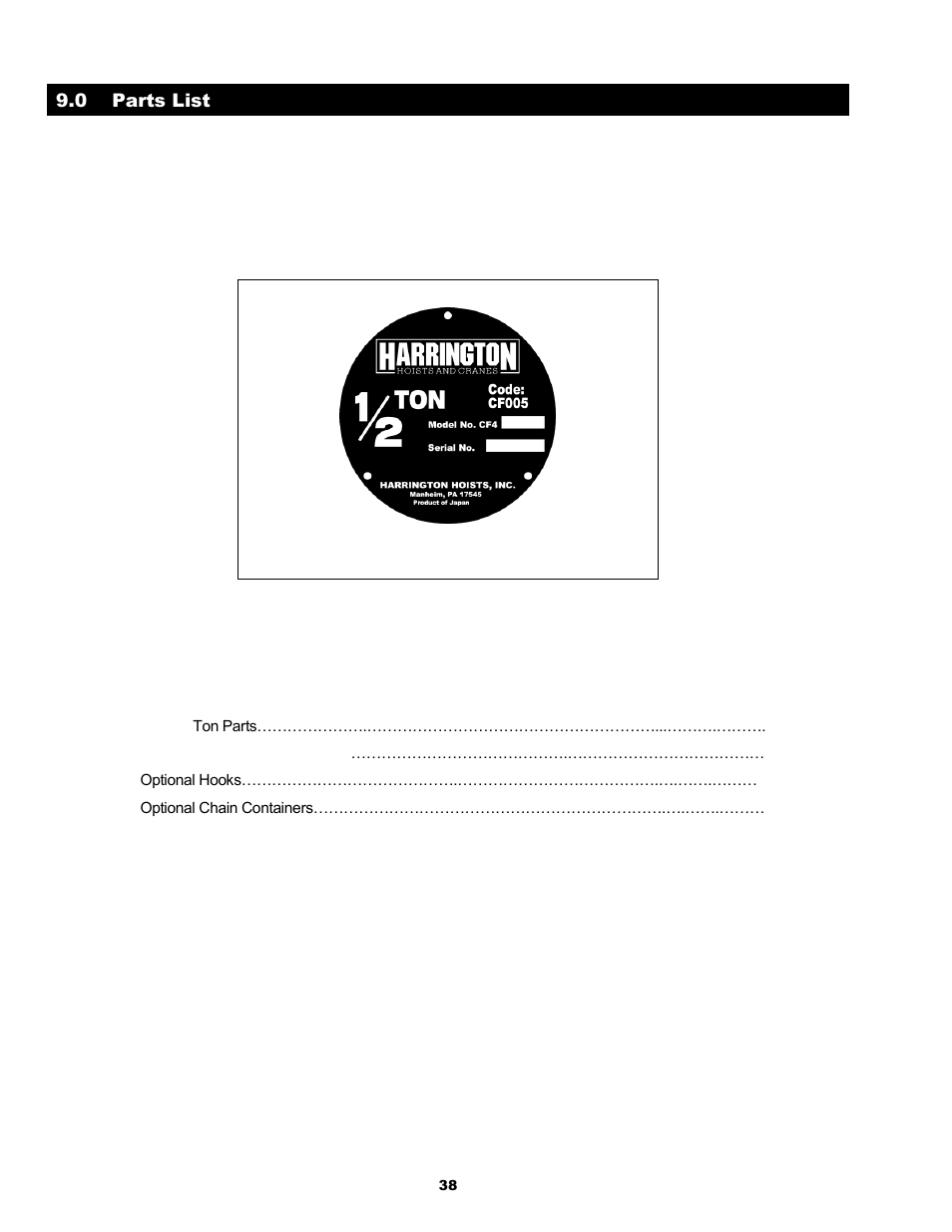 Harrington Hoists and Cranes CF Hand Chain Hoist User Manual | Page 38 / 48