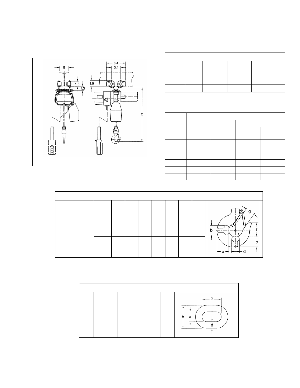 Headroom c (in.), Capacity (lbs.) | Harrington Hoists and Cranes ED-DA Hoist - (ED3) User Manual | Page 11 / 52