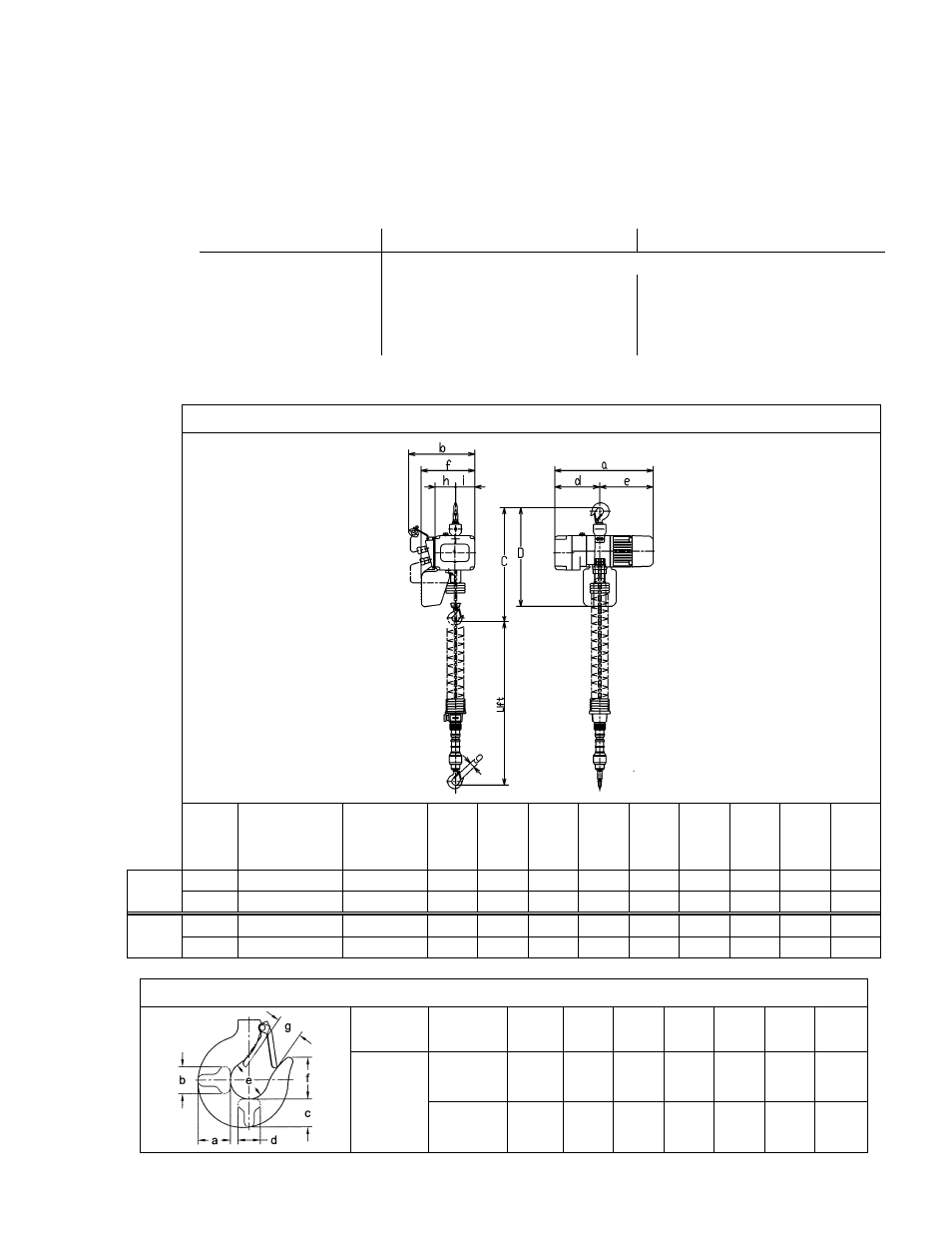 Table 2-2 hoist dimensions, Table 2-3 hook dimensions, Dimensions | Harrington Hoists and Cranes (N)ERCC Hoist - ((N)ER2) User Manual | Page 5 / 12