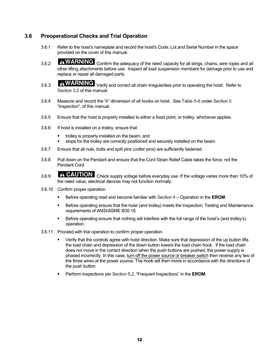 Warning, Caution | Harrington Hoists and Cranes ER Large Capaciy Hoist - (ER1) User Manual | Page 12 / 54