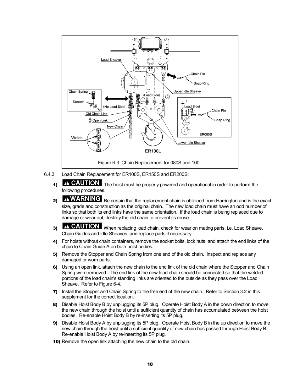 Caution, Warning | Harrington Hoists and Cranes ER Large Capaciy Hoist - (ER1) User Manual | Page 18 / 54
