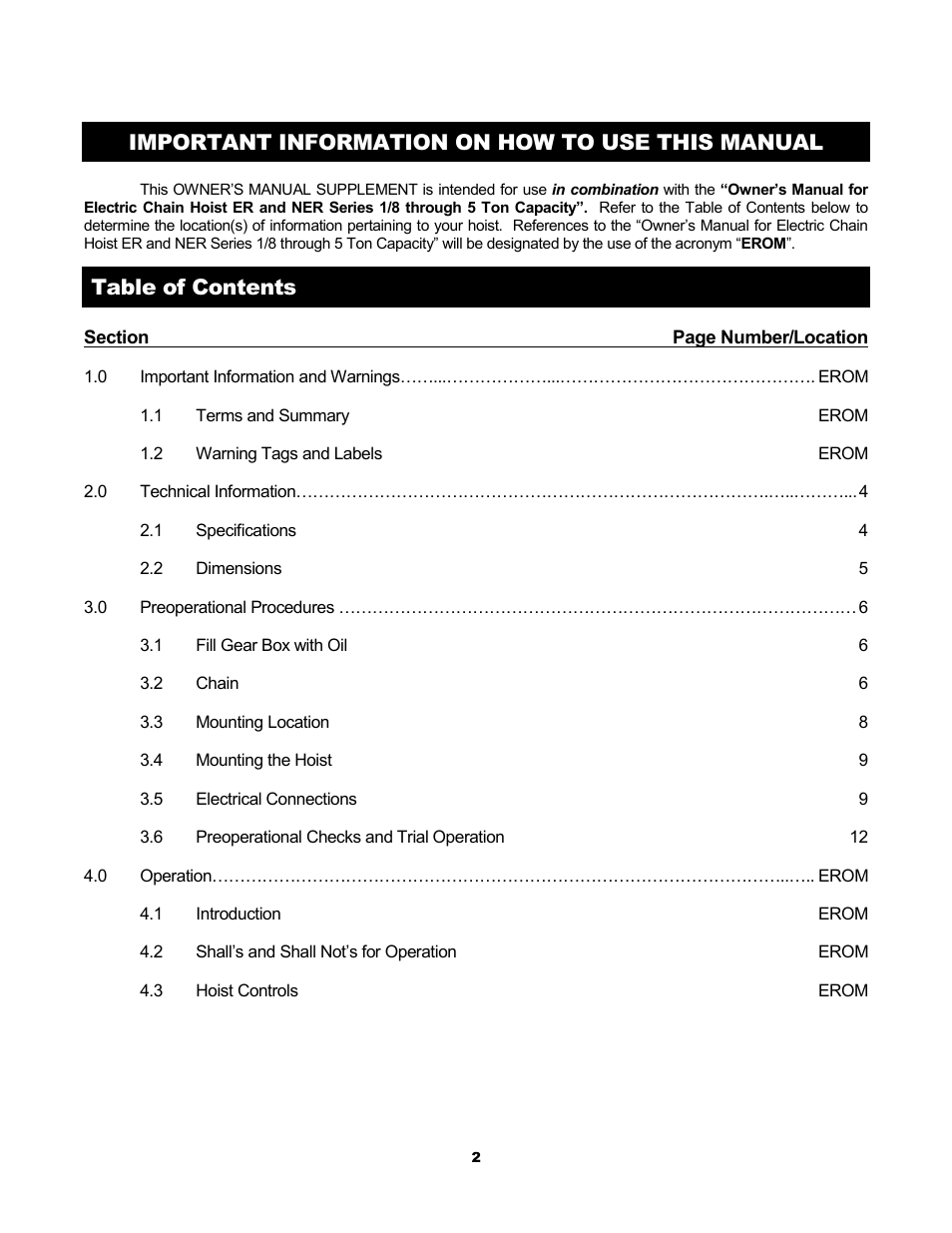 Harrington Hoists and Cranes ER Large Capaciy Hoist - (ER1) User Manual | Page 2 / 54