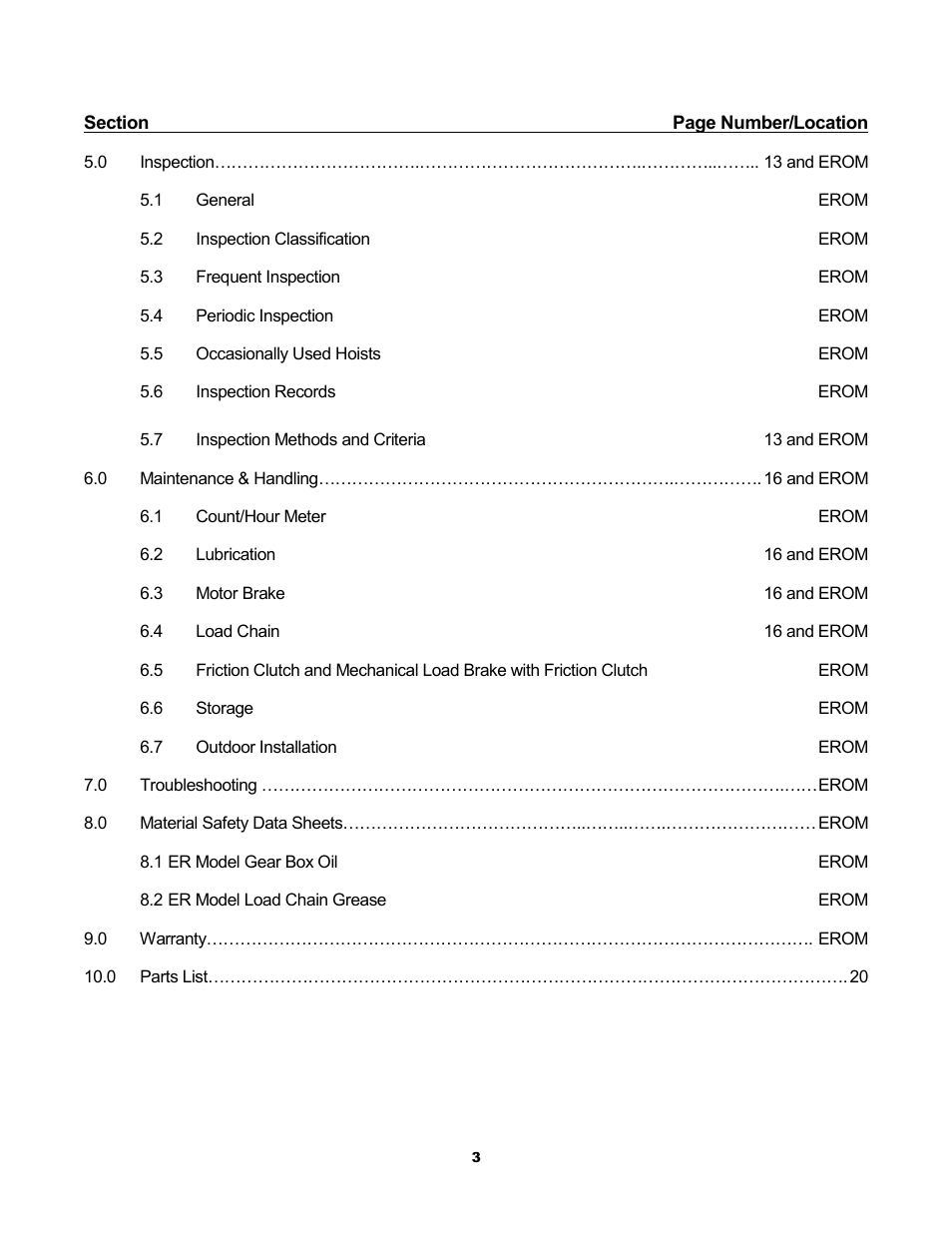 Harrington Hoists and Cranes ER Large Capaciy Hoist - (ER1) User Manual | Page 3 / 54