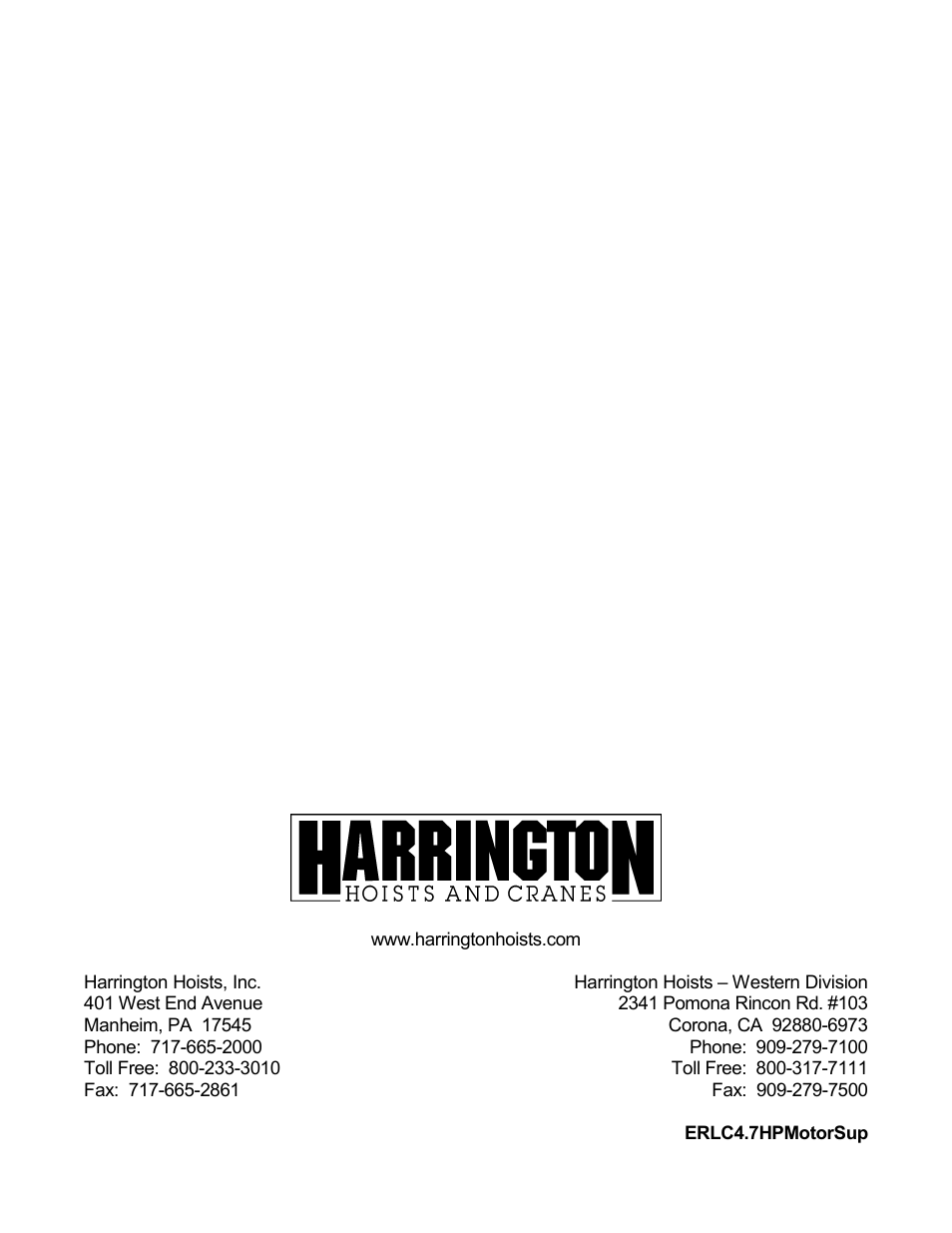 Harrington Hoists and Cranes ER Large Capaciy Hoist - (ER1) User Manual | Page 54 / 54