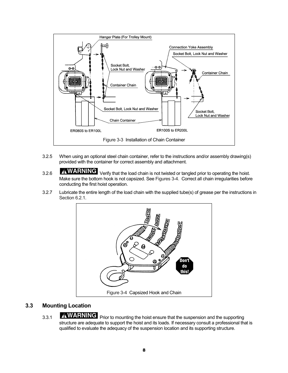 Warning | Harrington Hoists and Cranes ER Large Capaciy Hoist - (ER1) User Manual | Page 8 / 54