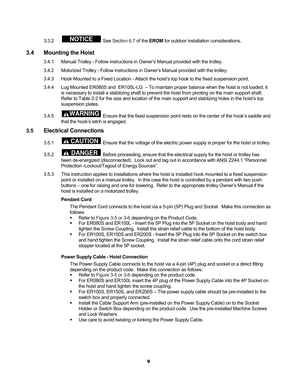 Notice, Warning, Caution | Danger | Harrington Hoists and Cranes ER Large Capaciy Hoist - (ER1) User Manual | Page 9 / 54