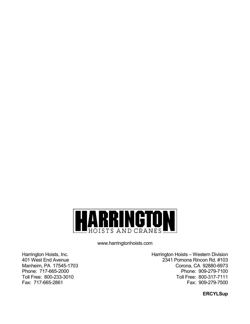 Harrington Hoists and Cranes (N)ERCC Hoist - ((N)ER1) User Manual | Page 12 / 12