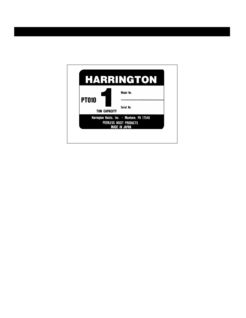 0 1/2 to 20 ton parts list, Tf2/ts2 series nameplate | Harrington Hoists and Cranes GT Trolley User Manual | Page 61 / 80