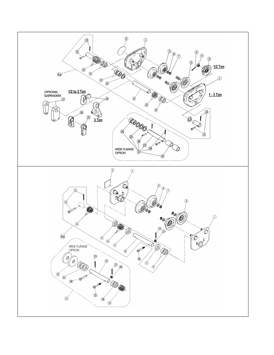 1 tf2 push trolley parts – 1/8 to 5 ton | Harrington Hoists and Cranes GT Trolley User Manual | Page 62 / 80