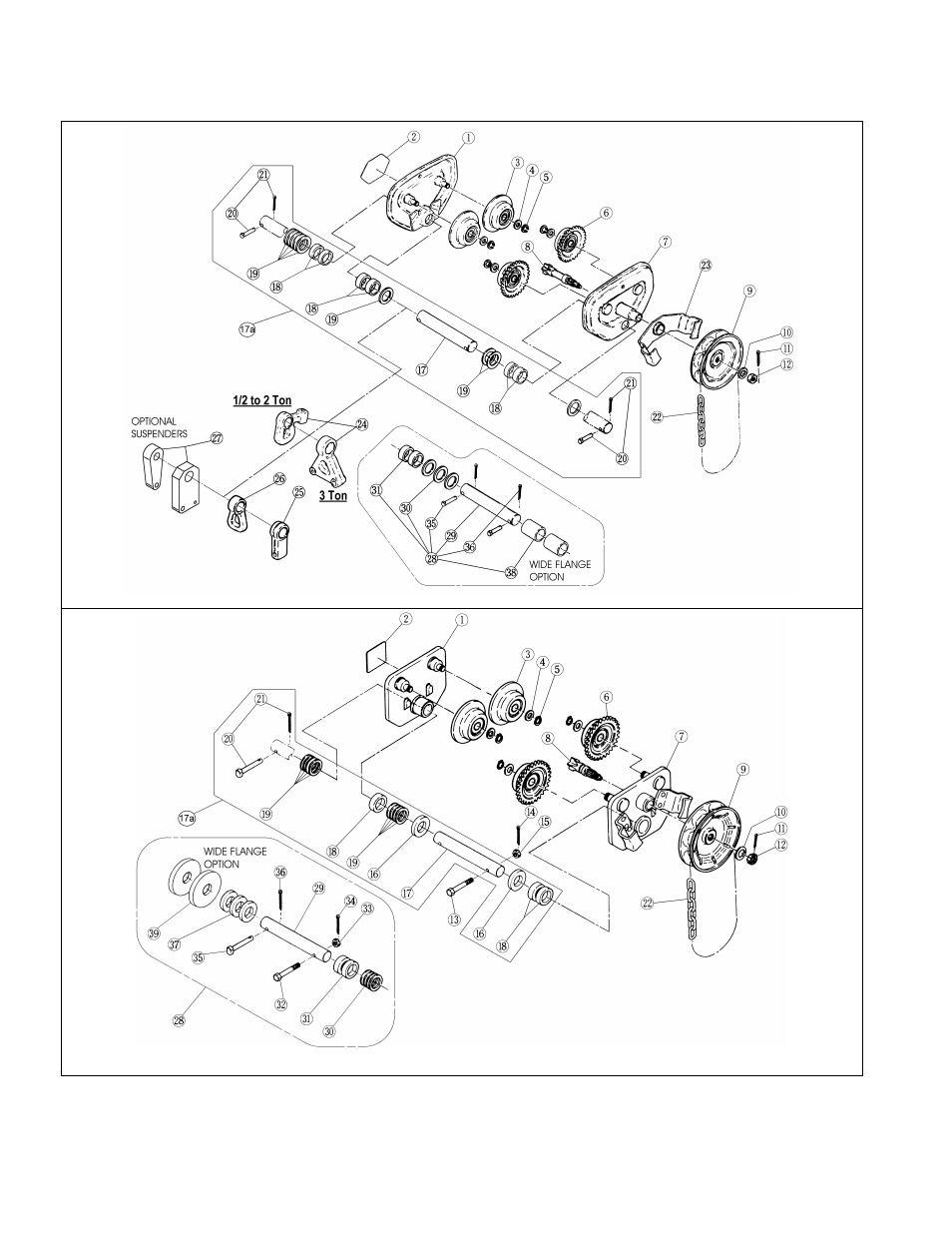 2 tf2 geared trolley parts – 1/8 to 5 ton | Harrington Hoists and Cranes GT Trolley User Manual | Page 64 / 80