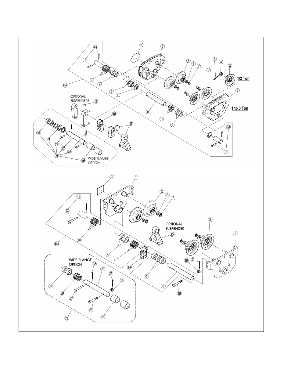 3 ts2 push trolley parts – 1/8 to 5 ton | Harrington Hoists and Cranes GT Trolley User Manual | Page 66 / 80