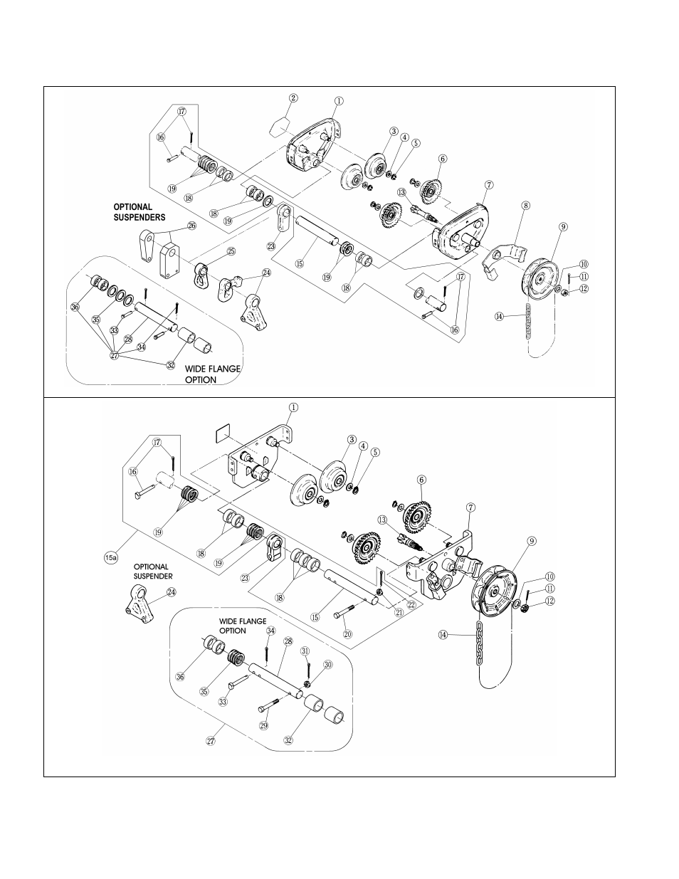 4 ts2 geared trolley parts – 1/8 to 5 ton | Harrington Hoists and Cranes GT Trolley User Manual | Page 68 / 80