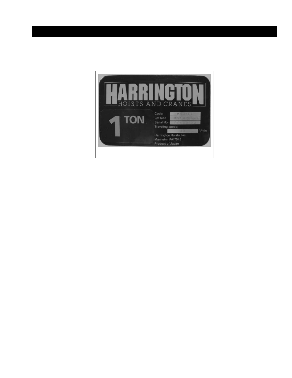 0 parts list, Mr2 series name plate | Harrington Hoists and Cranes MR Trolley - (MR2) User Manual | Page 51 / 76