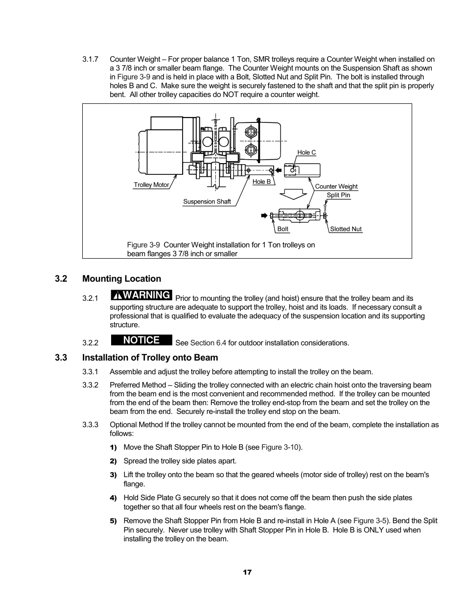 Warning, Notice | Harrington Hoists and Cranes SMR Trolley User Manual | Page 17 / 48
