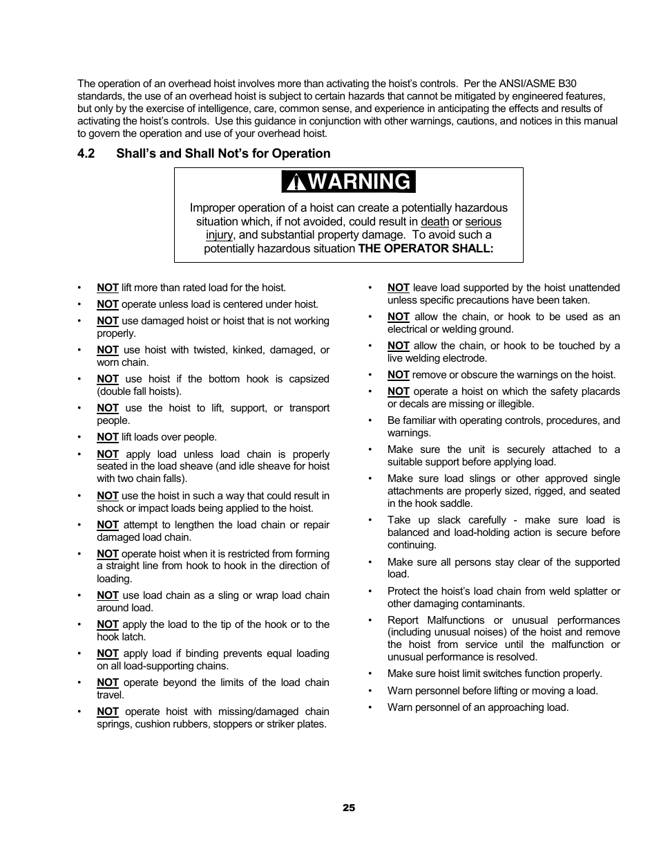 Warning | Harrington Hoists and Cranes SMR Trolley User Manual | Page 25 / 48