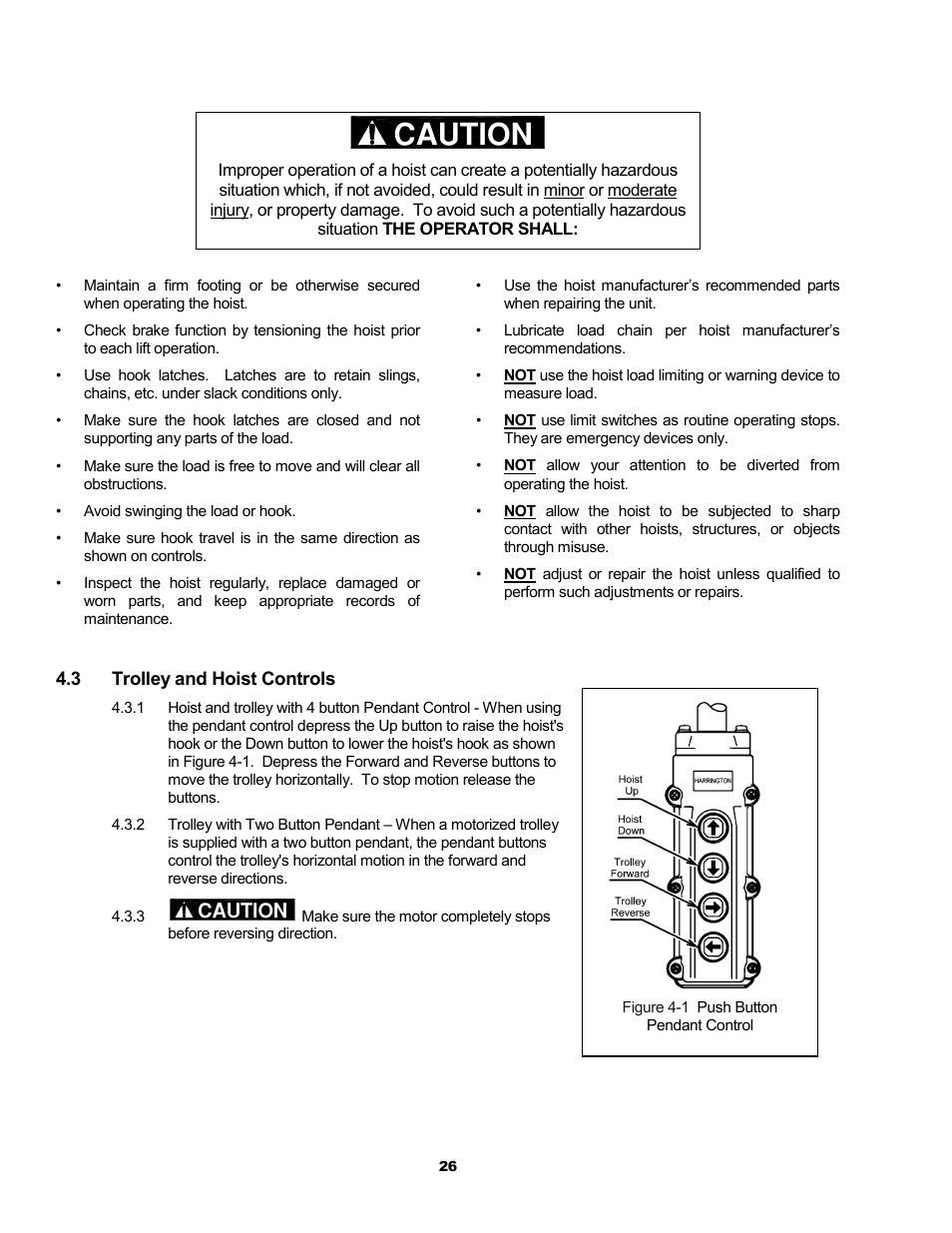 Caution | Harrington Hoists and Cranes SMR Trolley User Manual | Page 26 / 48