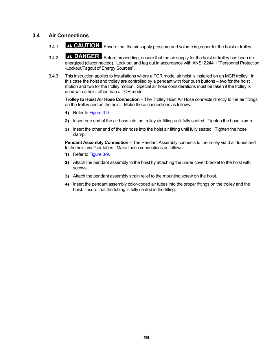 Caution, Danger | Harrington Hoists and Cranes MCR Trolley User Manual | Page 19 / 52