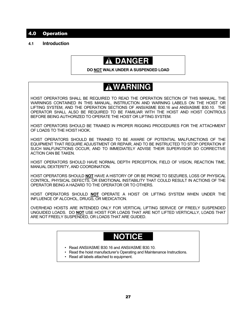 Danger, Warning, Notice | Harrington Hoists and Cranes MCR Trolley User Manual | Page 27 / 52