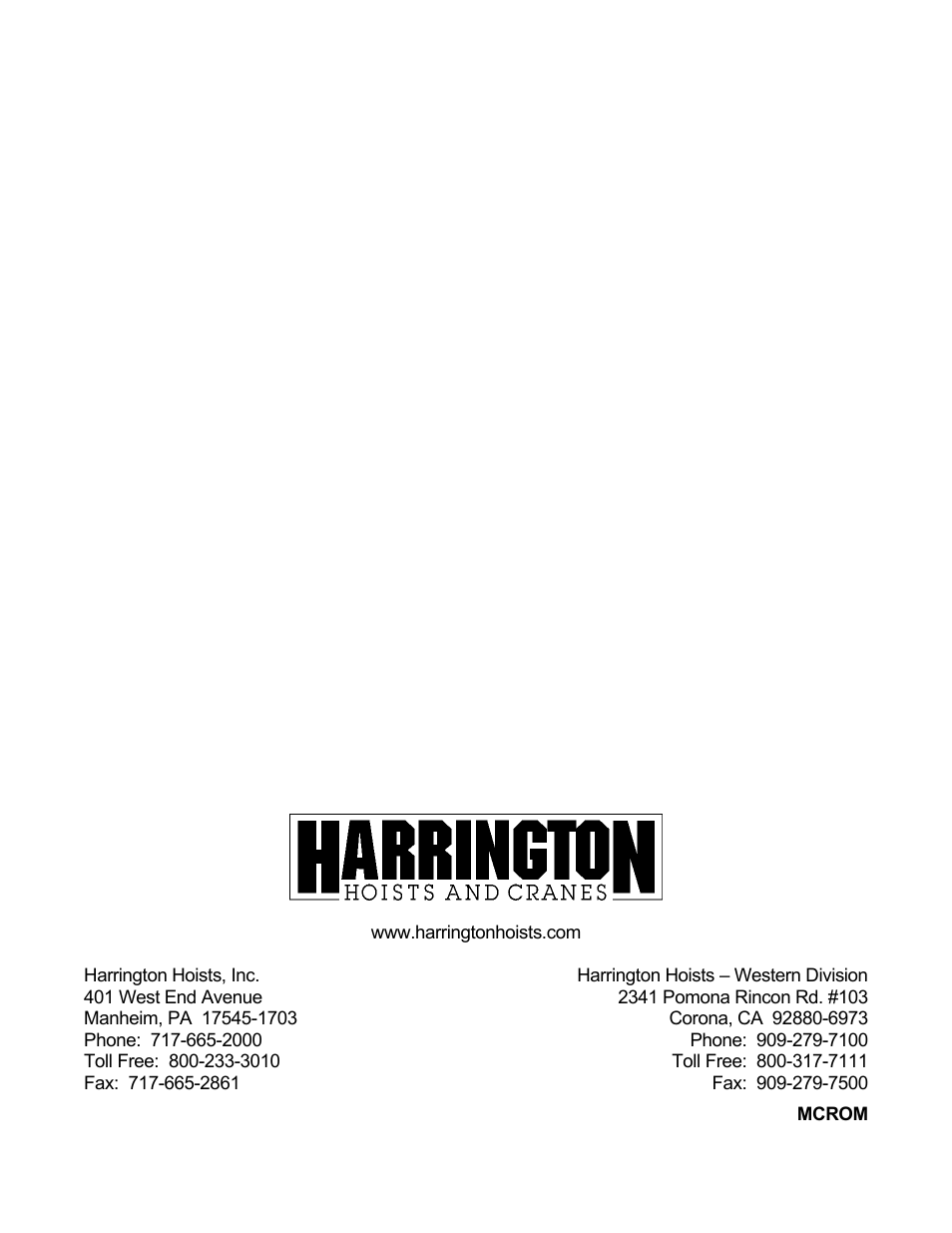 Harrington Hoists and Cranes MCR Trolley User Manual | Page 52 / 52