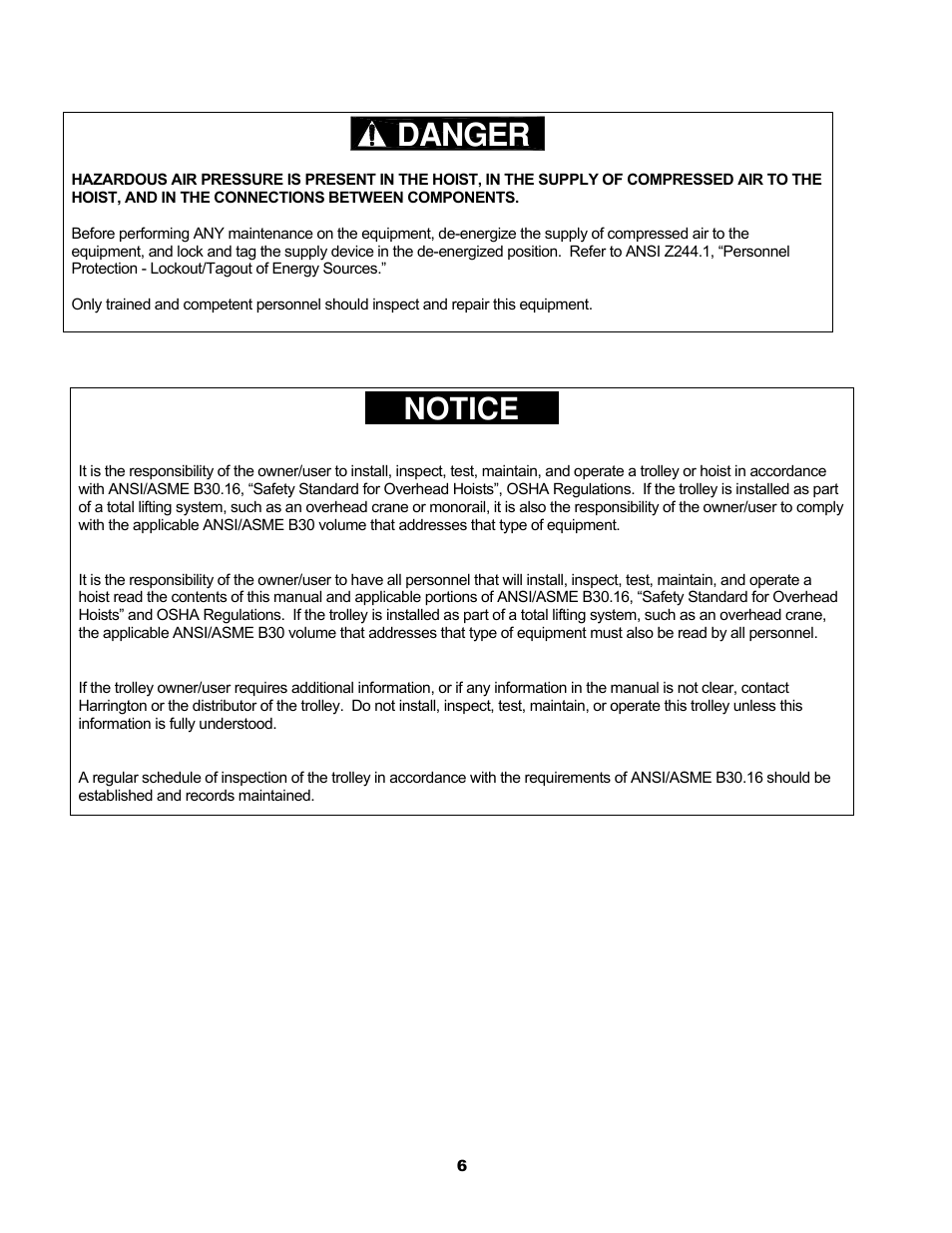 Danger, Notice | Harrington Hoists and Cranes MCR Trolley User Manual | Page 6 / 52