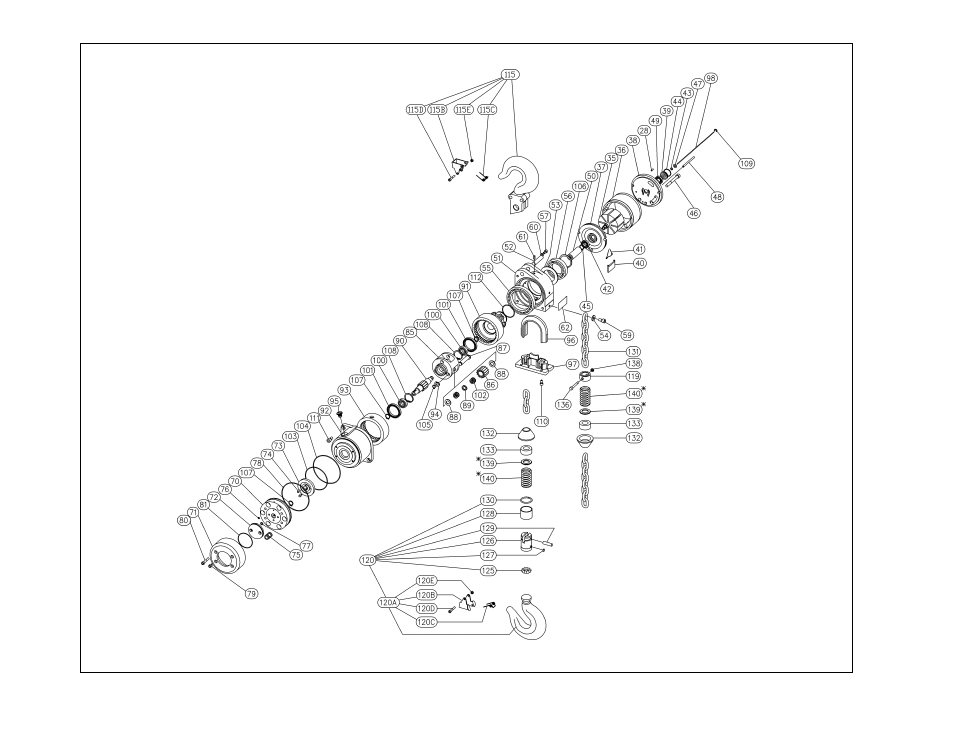 1 main body, 1 tcr250 / tcr500 main body | Harrington Hoists and Cranes TCR Hoist - (1/4-6 Ton) User Manual | Page 48 / 72