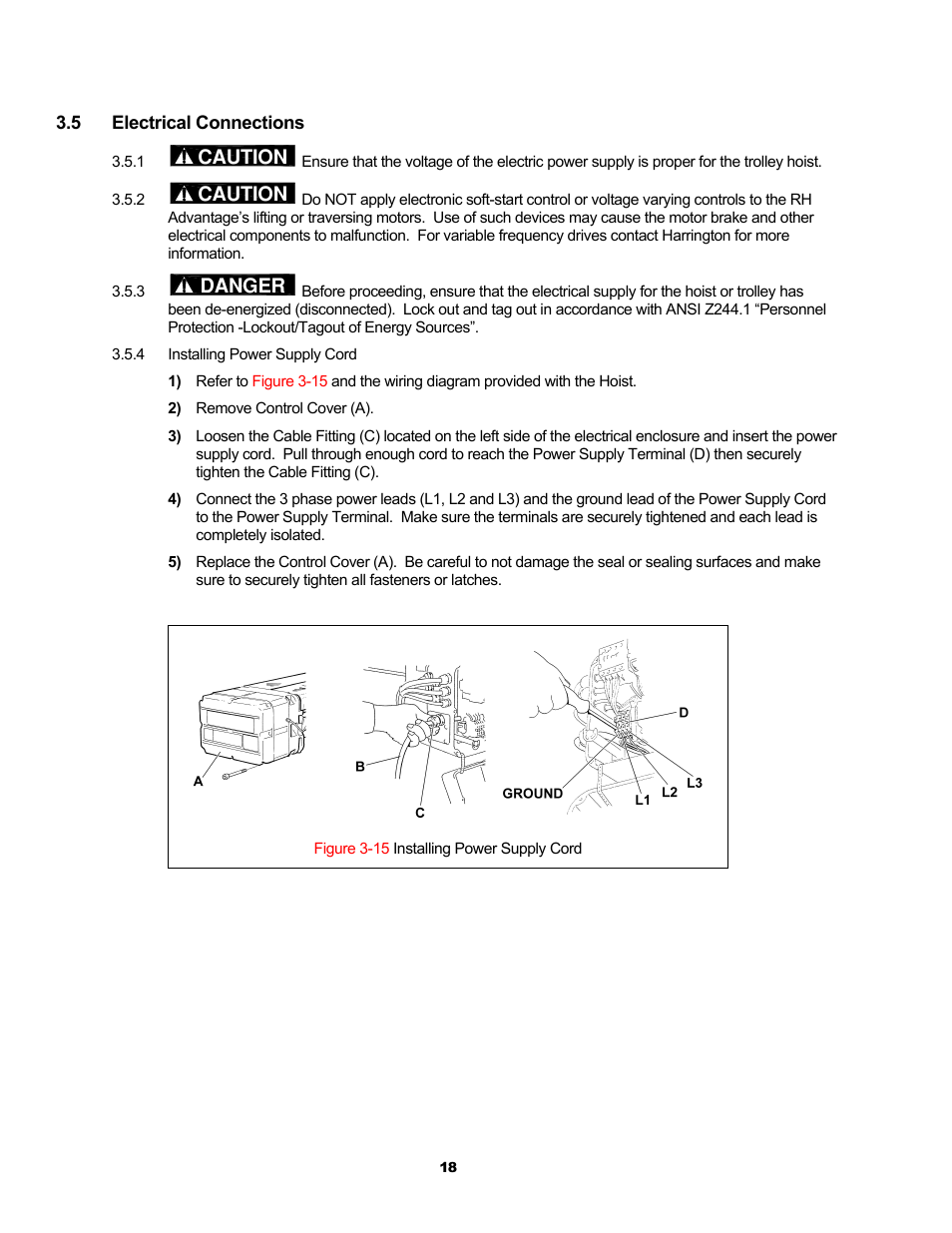 Caution, Danger | Harrington Hoists and Cranes RH - Advantage Wire Rope Hoist User Manual | Page 18 / 64