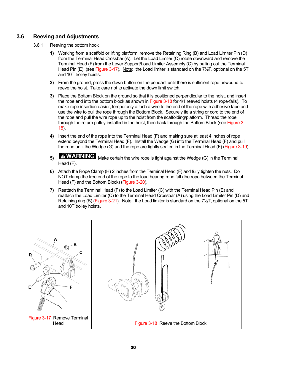 Warning | Harrington Hoists and Cranes RH - Advantage Wire Rope Hoist User Manual | Page 20 / 64