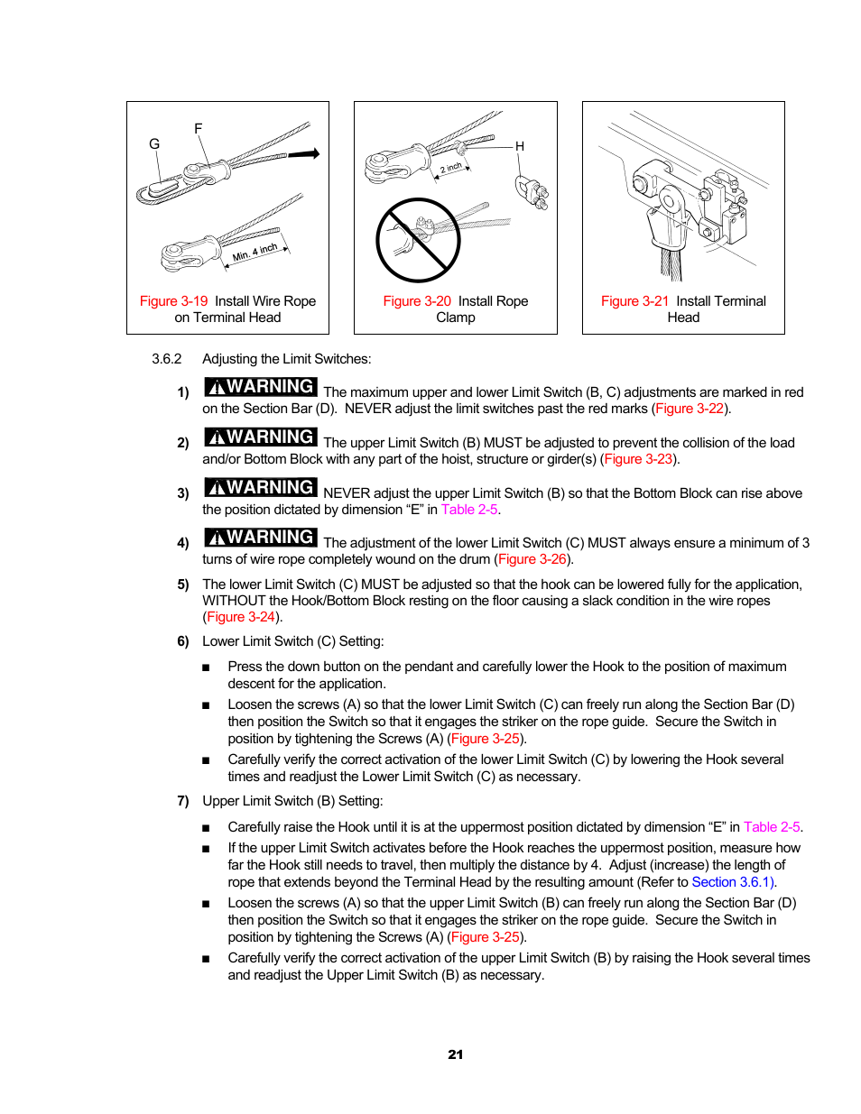 Warning | Harrington Hoists and Cranes RH - Advantage Wire Rope Hoist User Manual | Page 21 / 64