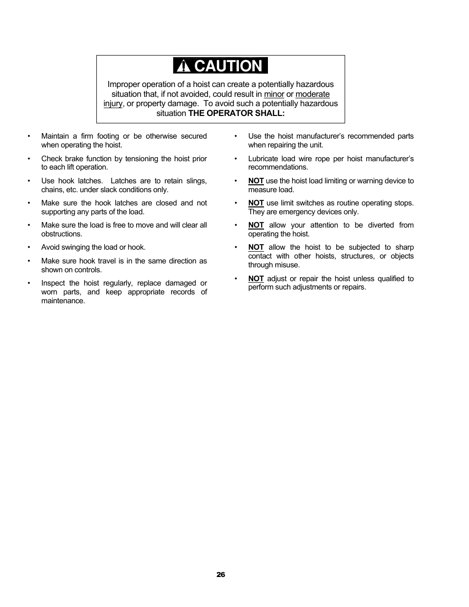 Caution | Harrington Hoists and Cranes RH - Advantage Wire Rope Hoist User Manual | Page 26 / 64