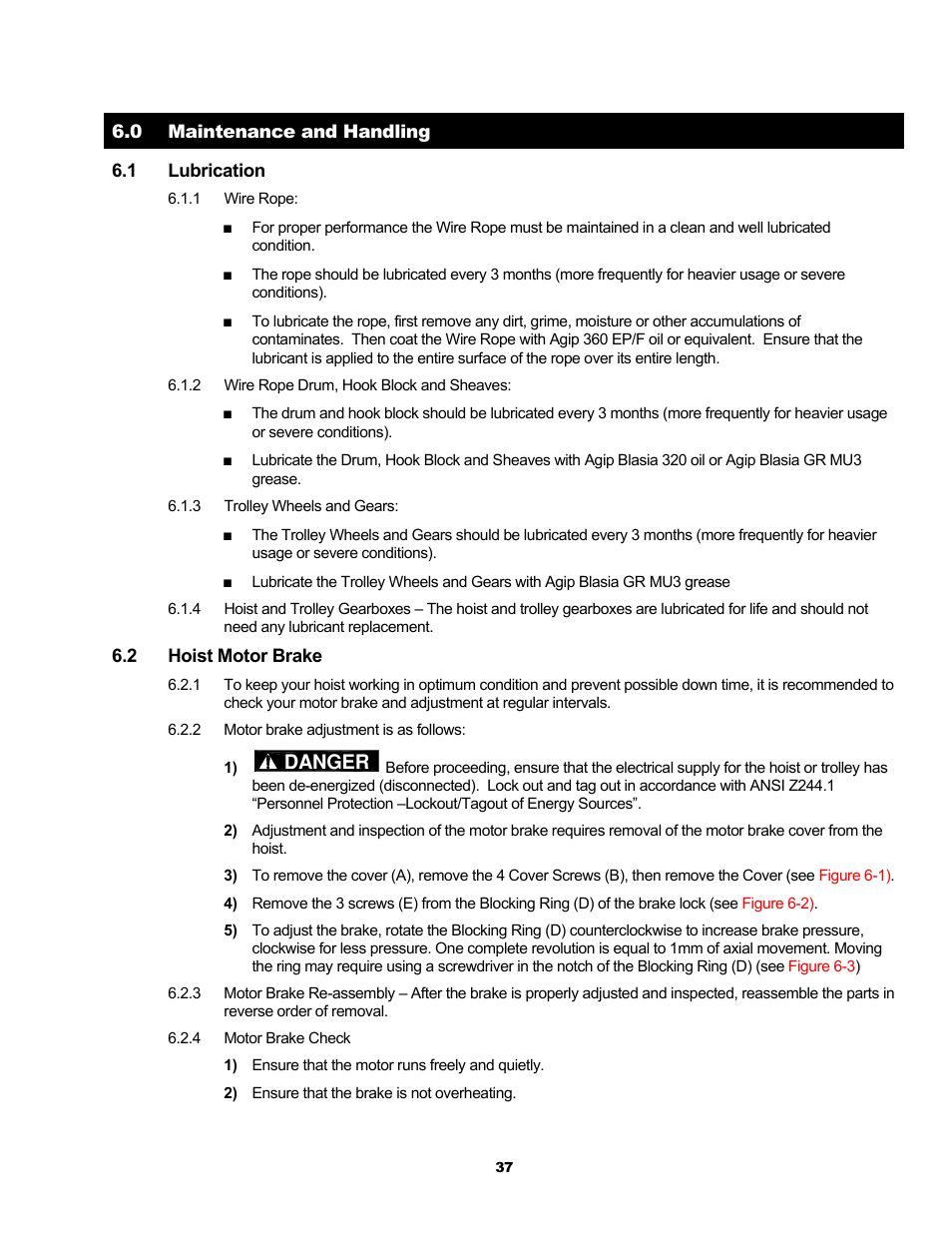 Danger | Harrington Hoists and Cranes RH - Advantage Wire Rope Hoist User Manual | Page 37 / 64