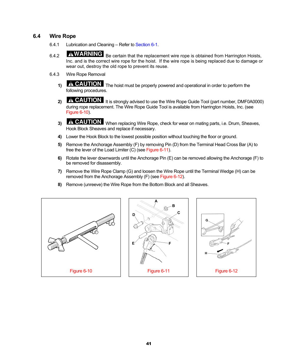 Warning, Caution | Harrington Hoists and Cranes RH - Advantage Wire Rope Hoist User Manual | Page 41 / 64