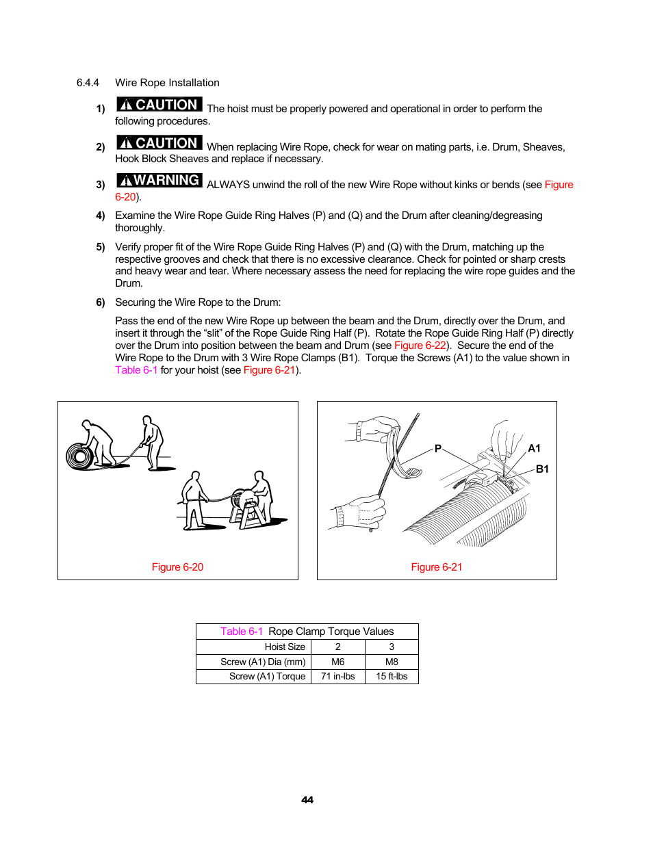 Caution, Warning | Harrington Hoists and Cranes RH - Advantage Wire Rope Hoist User Manual | Page 44 / 64