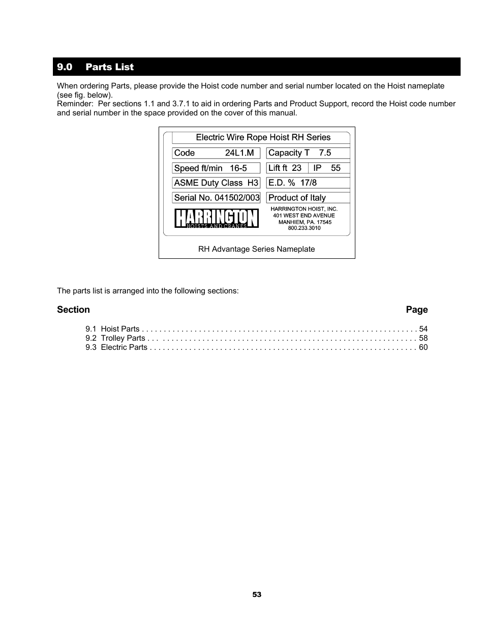 Harrington Hoists and Cranes RH - Advantage Wire Rope Hoist User Manual | Page 53 / 64