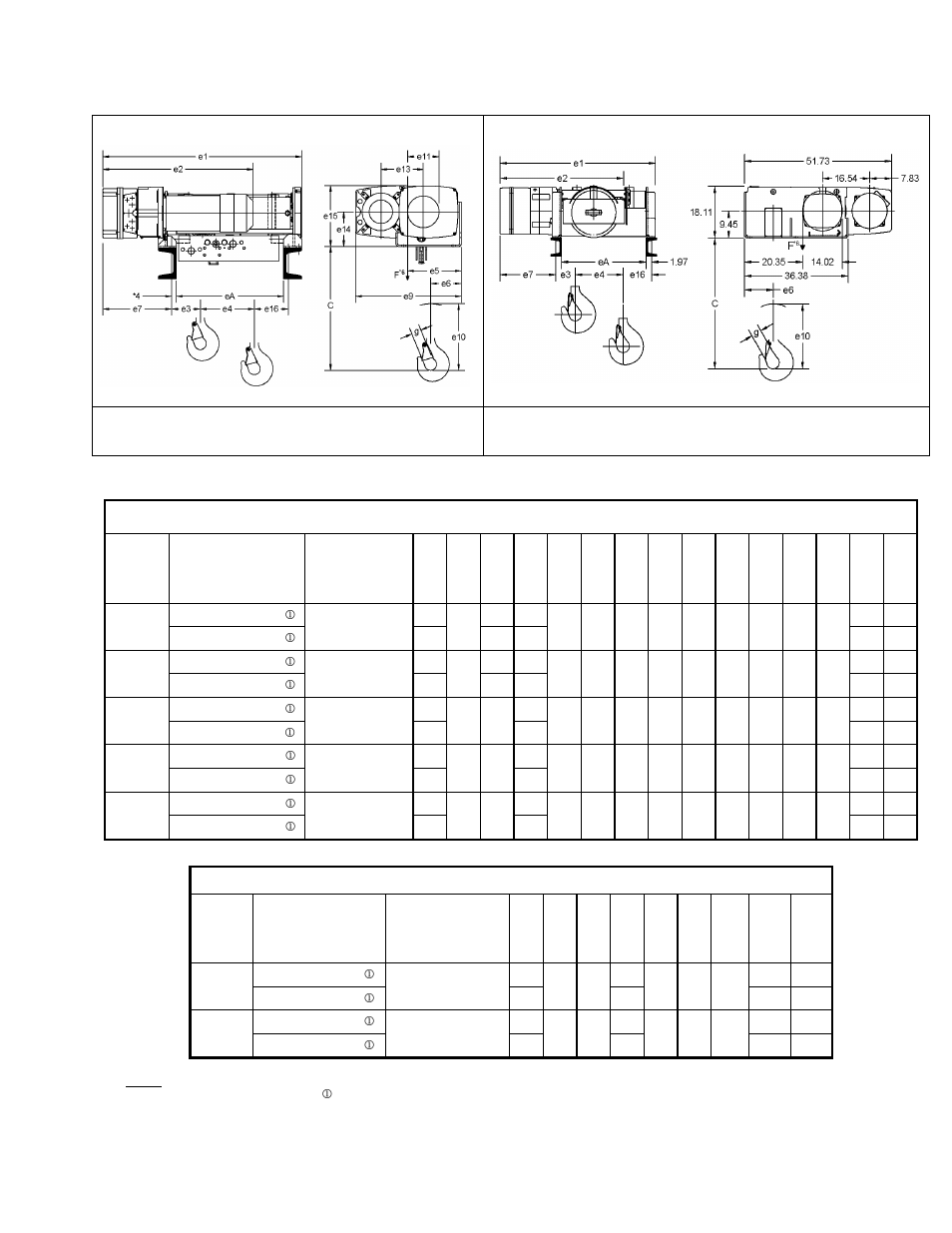 2 dimensions | Harrington Hoists and Cranes RHN - Rhino Wire Rope Hoist User Manual | Page 11 / 112