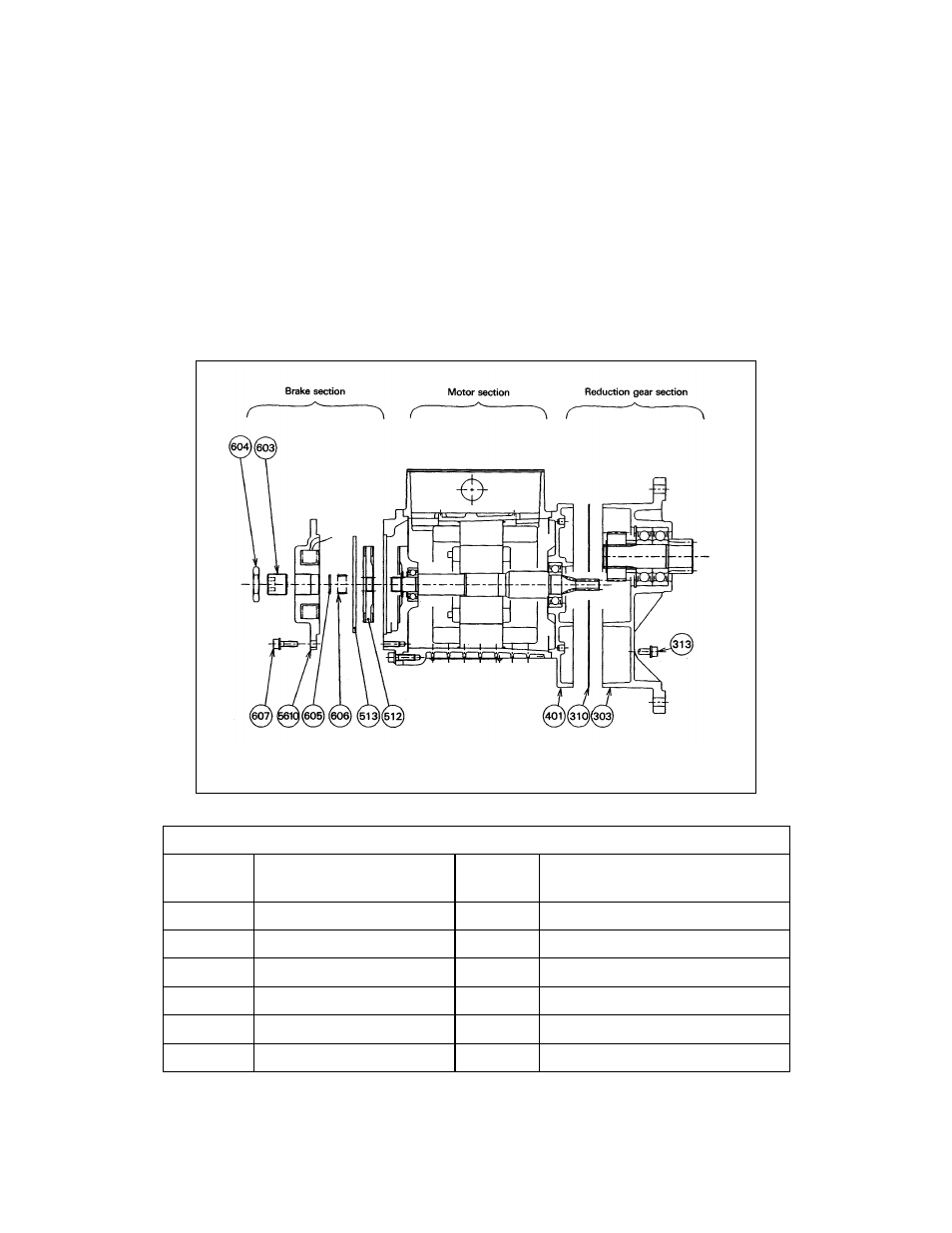 Figure 7-1 structural drawing of gear motor, Part name | Harrington Hoists and Cranes Series 3 End Truck User Manual | Page 46 / 80