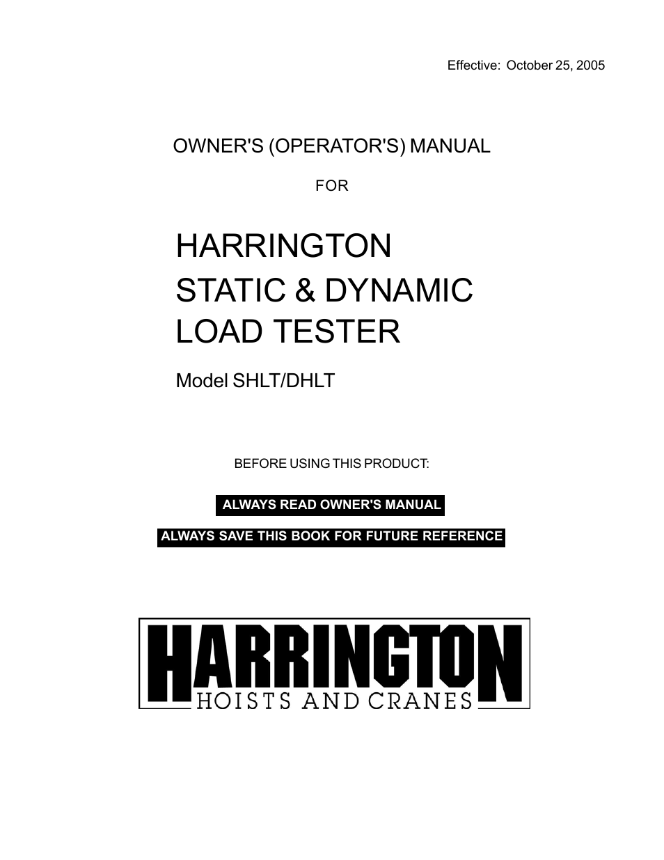 Harrington Hoists and Cranes Static/Dynamic Hoist Load Tester User Manual | 34 pages