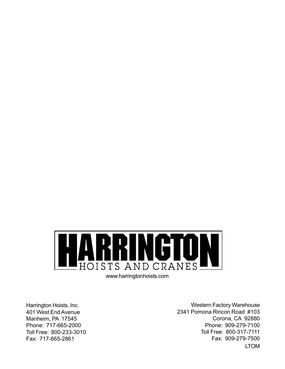 Harrington Hoists and Cranes Static/Dynamic Hoist Load Tester User Manual | Page 34 / 34