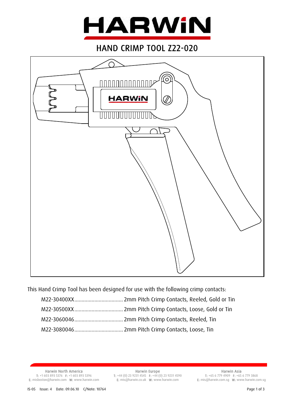 Harwin Z22-020 User Manual | 3 pages