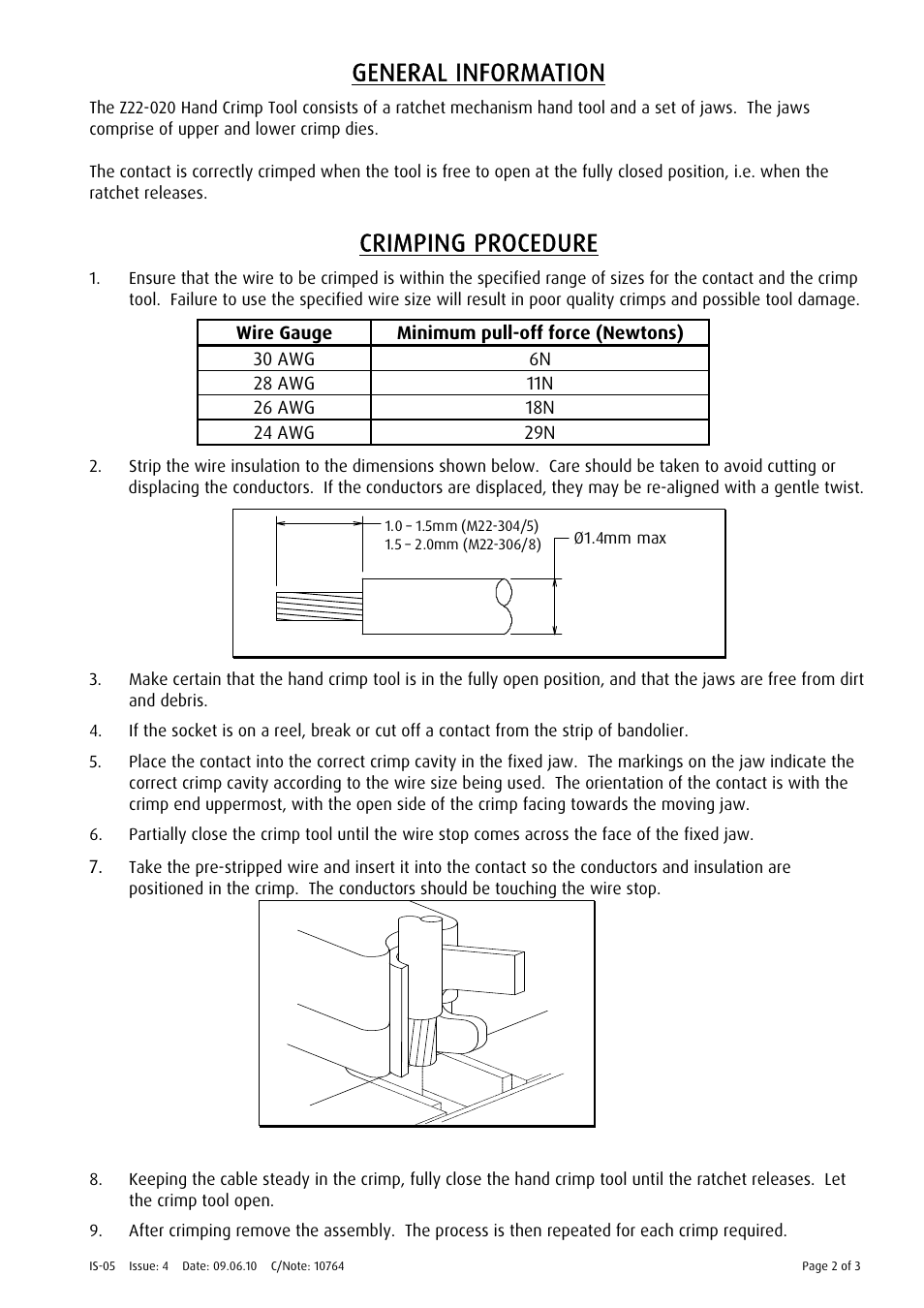 General information, Crimping procedure | Harwin Z22-020 User Manual | Page 2 / 3