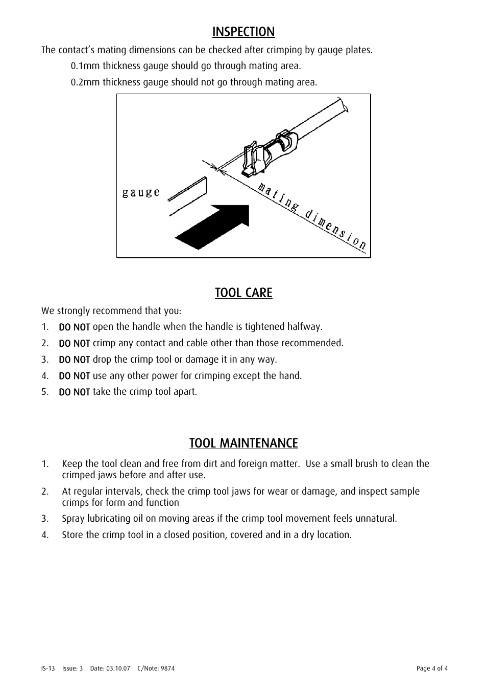Inspection, Tool care, Tool maintenance | Harwin Z30-020 User Manual | Page 4 / 4