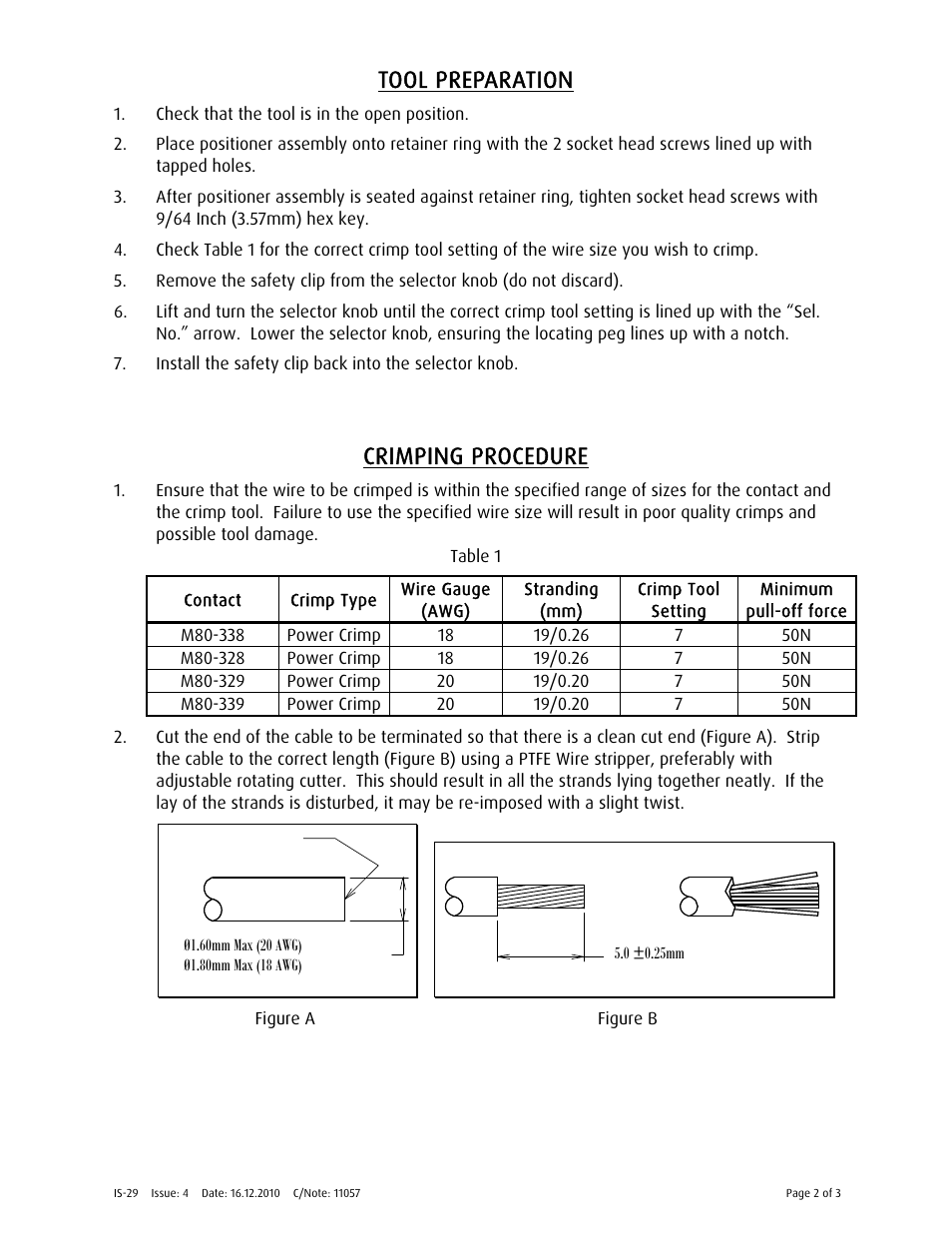 Tool preparation, Crimping procedure | Harwin Z80-294 User Manual | Page 2 / 3