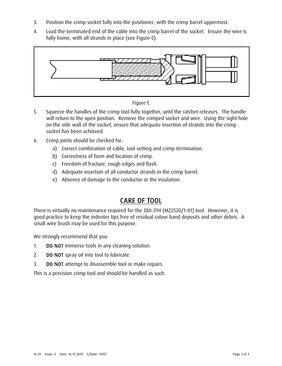 Care of tool | Harwin Z80-294 User Manual | Page 3 / 3