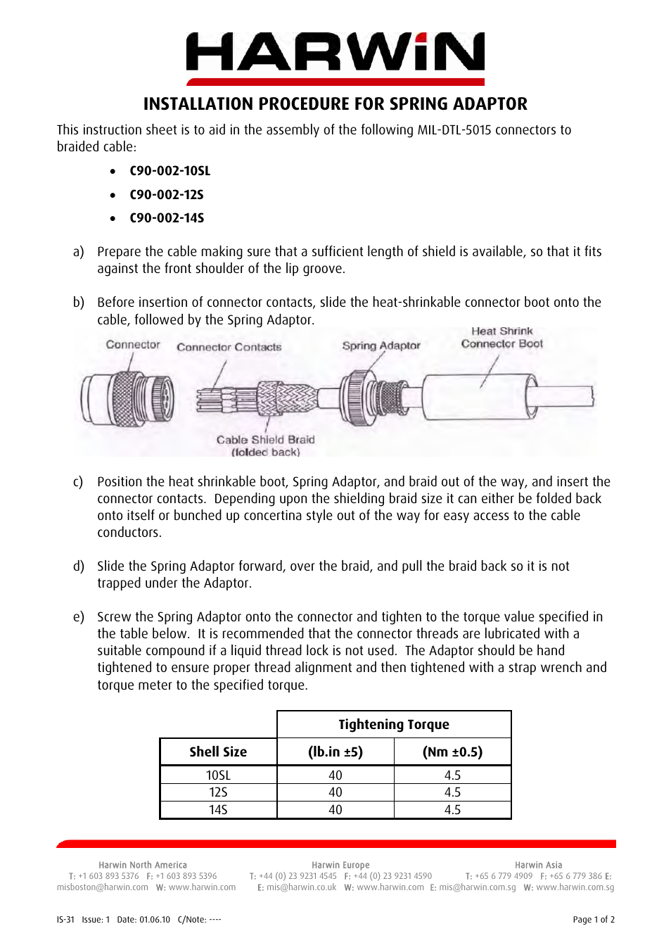 Harwin C90 Braid Adaptors - Spring Band User Manual | 2 pages