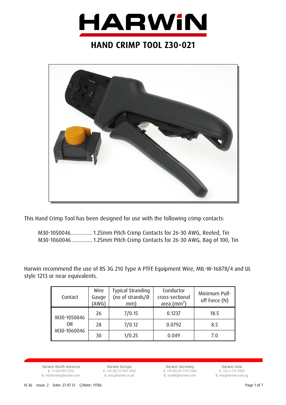 Harwin Z30-021 User Manual | 7 pages