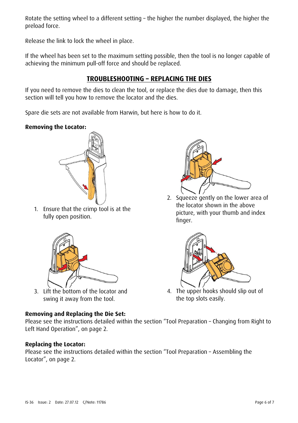 Troubleshooting – replacing the dies | Harwin Z30-021 User Manual | Page 6 / 7